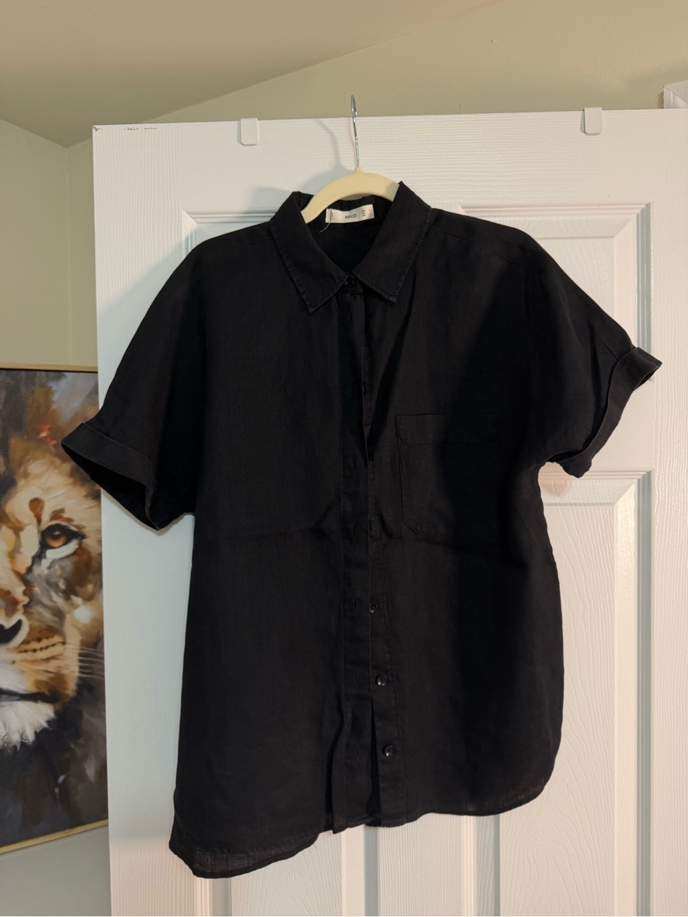 Mango Black Short-Sleeve Button-Down Shirt